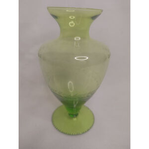 Unbranded Vintage Green Etched Glass Footed Vase